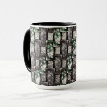 Carved and nedfläckad grönt grått rektangulärt bie