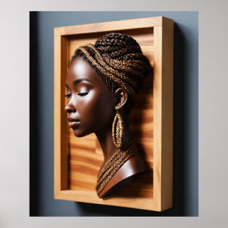 "Carved Beauty: 3D Braided Hairstyle Wall Art Poster