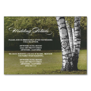 Carved Birch Träd bröllopsmottagning + Hotel-kort Bordsnummer