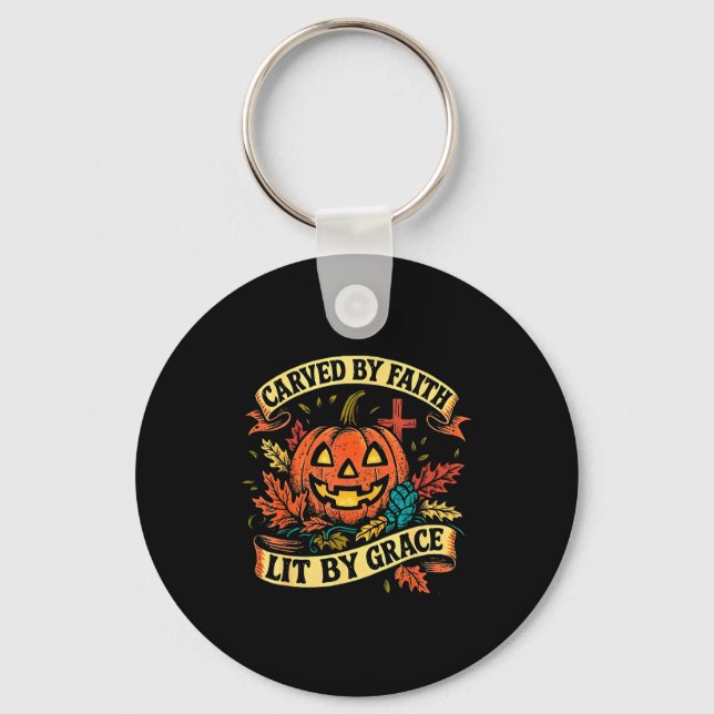 Carved By Faith Lit By Grace Religious Christian H Nyckelring (Framsida)