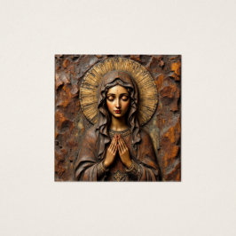 Carved Devotion  Wooden Mary Fyrkantigt Visitkort