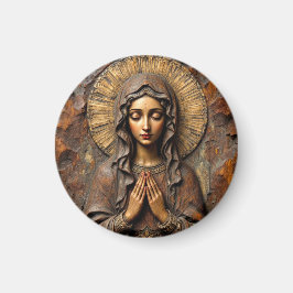 Carved Devotion  Wooden Mary Magnet