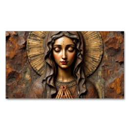 Carved Devotion  Wooden Mary Magnetiska Visitkort