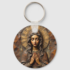 Carved Devotion  Wooden Mary Nyckelring