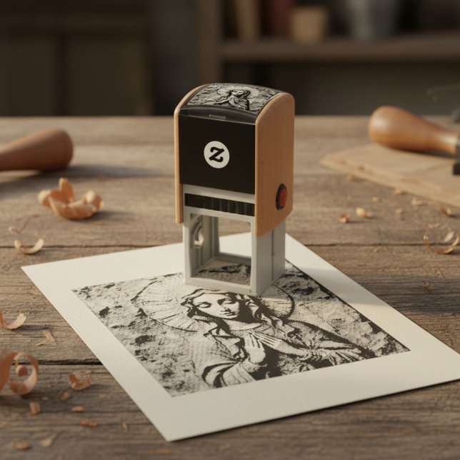 Carved Devotion  Wooden Mary Självfärgande Stämpel (Skapare uppladdad)