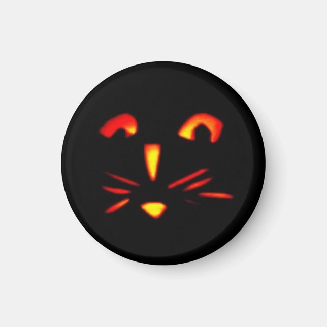 Carved Halloween Pumpkin Cat Ansikte Magnet (Framsidan)