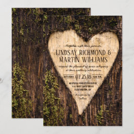 Carved Heart Land Rustic Träd Bröllop Inbjudningar