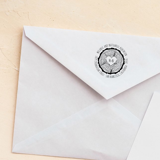 Carved Heart Rustic Bröllop Returadress Självfärgande Stämpel (Skapare uppladdad)