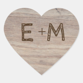 Carved Heart Rustic Initialer Bröllop Hjärtformat Klistermärke