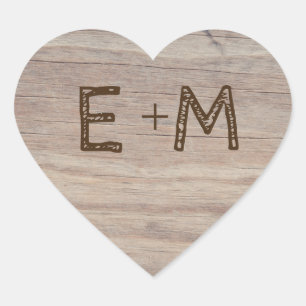Carved Heart Rustic Initialer Bröllop Hjärtformat Klistermärke