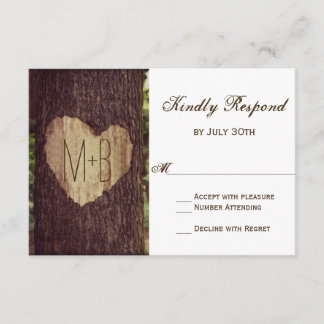 Carved Heart Rustic Träd Bröllop OSA Card Kort