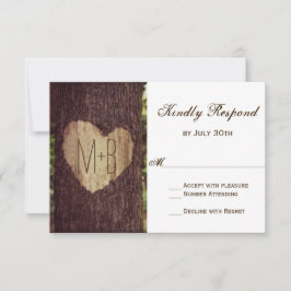 Carved Heart Rustic Träd Bröllop OSA Card Kort