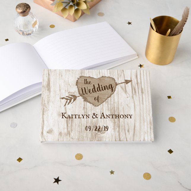 Carved Heart Träd Bröllop-samlingen Gästböcker (Framsida öppen)