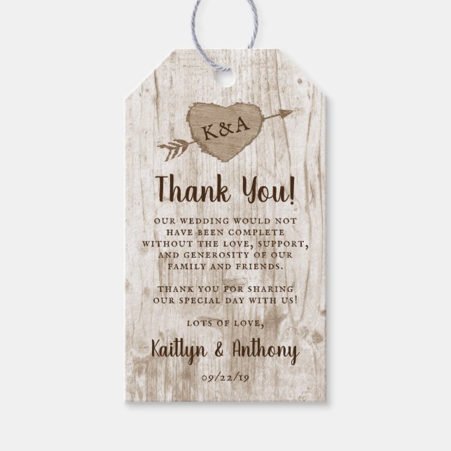 Carved Heart Träd Bröllop-samlingen Presentetikett (Framsidan)