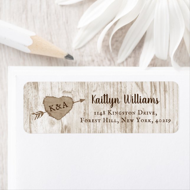 Carved Heart Träd Bröllop-samlingen Returadress Etikett (Insitu)