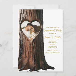 Carved Heart Träd Stump Rustic Photo Förlovning Inbjudningar