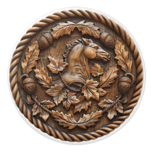 Carved Horse Rope Acorns Oak Löv Knopp
