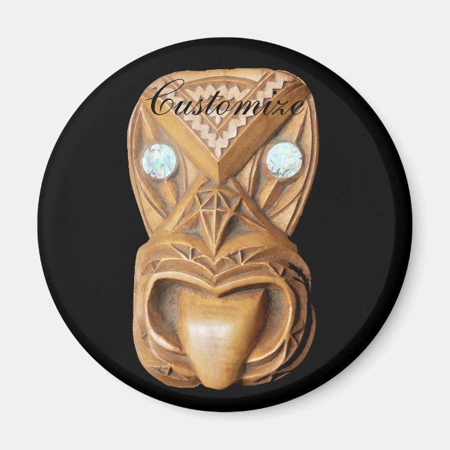 Carved Maori Tiki Ansikte Thunder_Cove Magnet (Framsidan)