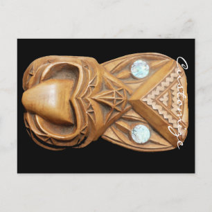 Carved Maori Tiki Ansikte Thunder_Cove Vykort