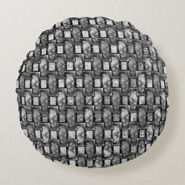 Carved och nedfläckad grått rektangulärt tallrikar rund kudde (Framsidan)