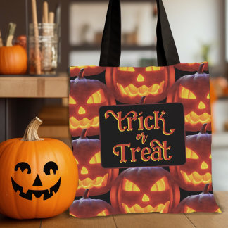 Carved Pumpkins Halloween Candy Bag Tygkasse