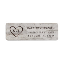 Carved Sweethearts Monogram Bröllop Returadress Etikett