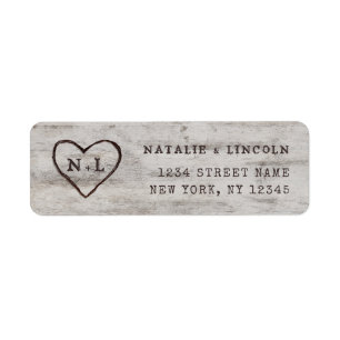 Carved Sweethearts Monogram Bröllop Returadress Etikett