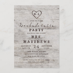Carved Sweethearts Rustic Birch Bachelorette Party Inbjudningar
