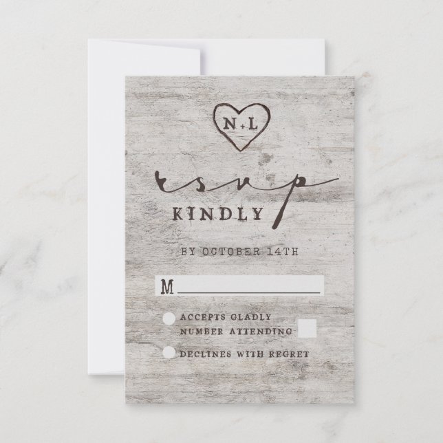 Carved Sweethearts Rustic Birch Bröllop OSA Reply (Framsida)