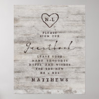 Carved Sweethearts Rustic Birch Guestbook-tecken