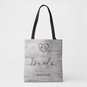 Carved Sweethearts Rustic Birch Monogram Bride Tygkasse