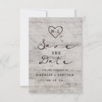 Carved Sweethearts Rustic Birch Wood Monogram