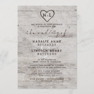 Carved Sweethearts Rustic Birch Wood Träd Bröllop Inbjudningar