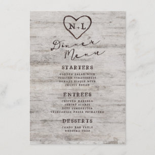 Carved Sweethearts Rustic Birch Wood Träd Middag Meny