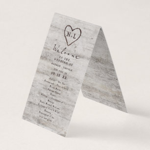 Carved Sweethearts Rustic Bröllop Ceremony Program Kort