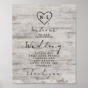 Carved Sweethearts Unplugged Bröllop Bord Sign Poster