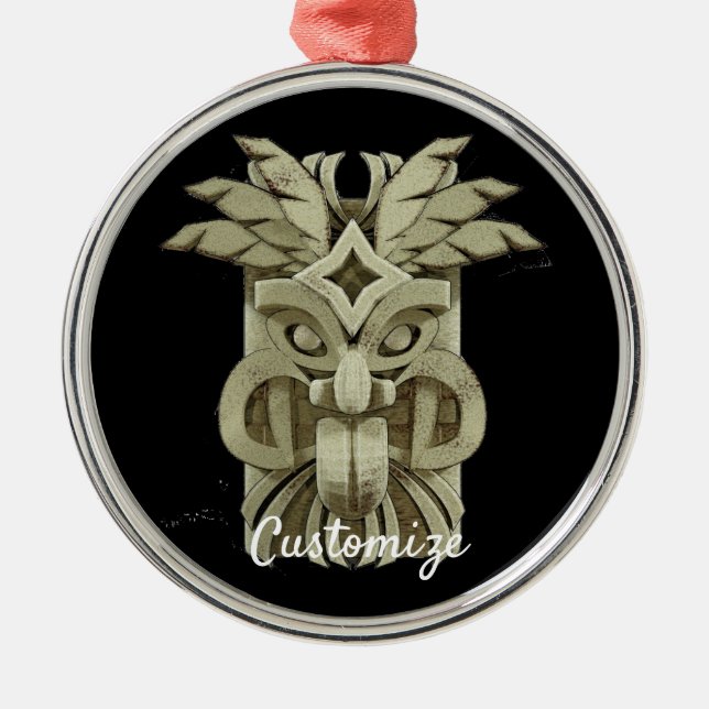 Carved Tiki Sculpture Thunder Julgransprydnad Metall (Framsidan)