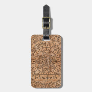 Carved Wood Blommigt Circles Mandala Personlig Bagagebricka