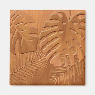 Carved Wood Foliage Faux Skriv ut Magnet