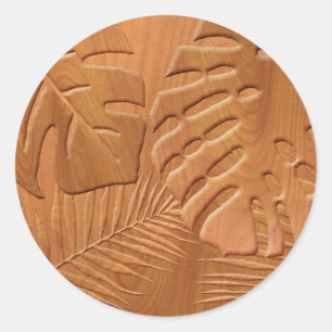 Carved Wood Foliage Faux Skriv ut Runt Klistermärke