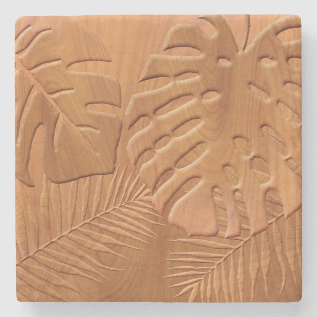 Carved Wood Foliage Faux Skriv ut Stenunderlägg (Framsidan)