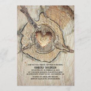 Carved Wood Heart Rustic Träd Möhippa Inbjudningar