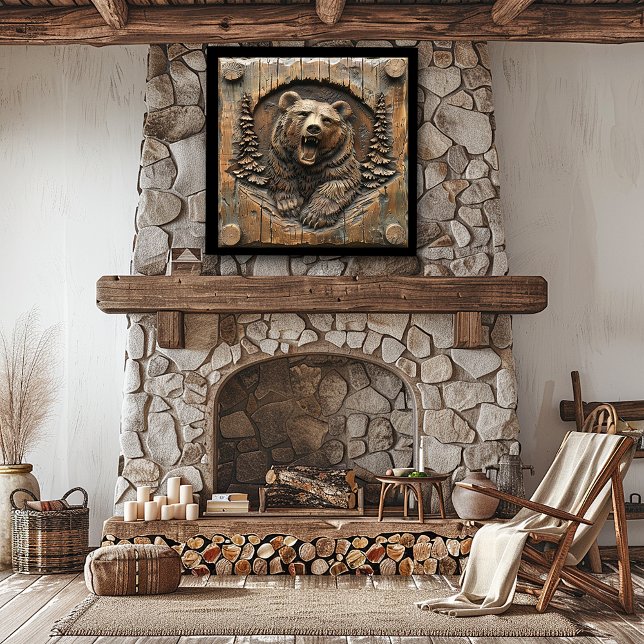 Carved Wood Huge Growling Grizzly Bear Poster (Skapare uppladdad)