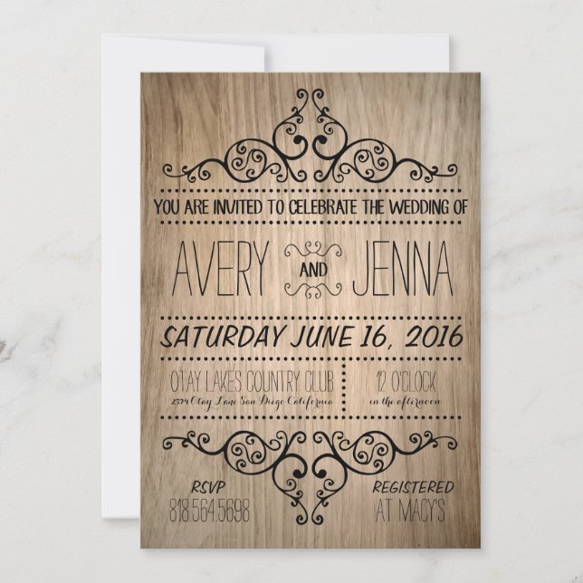 Carved Wood Land Rustic Wedding bjudande Inbjudningar (Framsida)