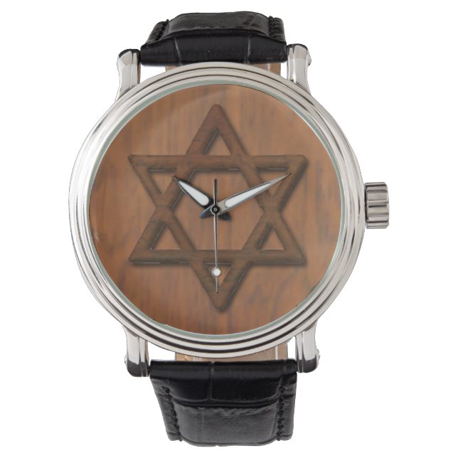Carved Wood Star of David Armbandsur (Framsida)