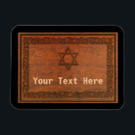 Carved Wood Star of David Magnet<br><div class="desc">Har en datorgenererad "träkarving" av en Magen David (David-stjärnan) och blommigt gräns. Lägg till din egen text. Jag kan också ändra den här bilden så att texten "carved wooden" på hebreiska eller engelska inkluderas.</div>