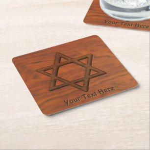 Carved Wood Star of David Underlägg Papper Kvadrat