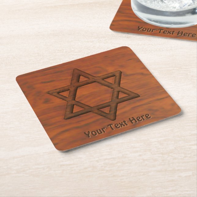 Carved Wood Star of David Underlägg Papper Kvadrat (Vinklad)