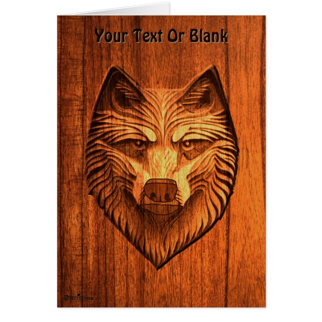 Carved Wood Varg Hälsningskort (Framsidan)