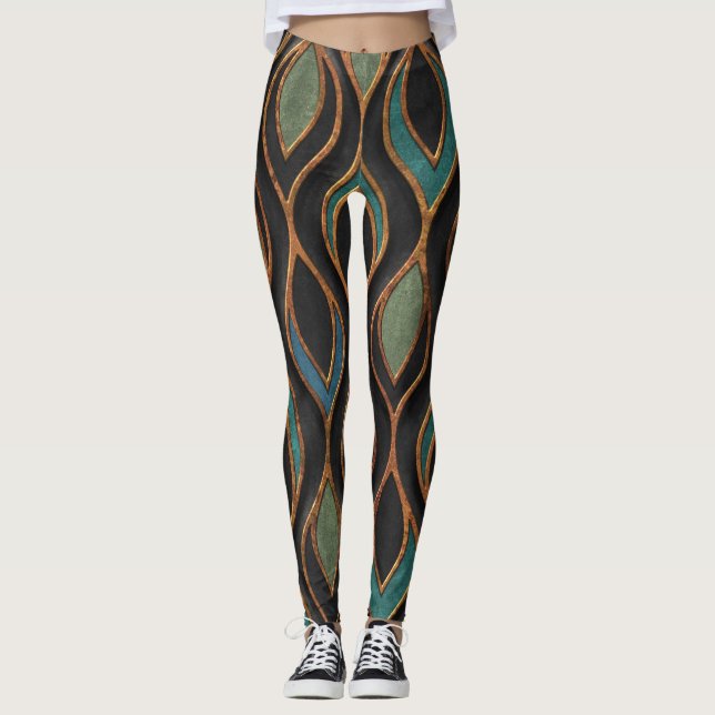 Carving Vågar: Bronze Copper Struktur Leggings (Framsida)